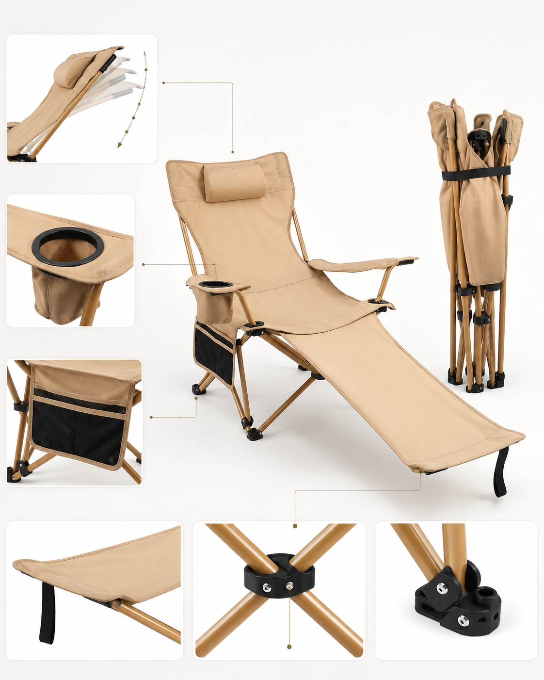 Fauteuil Pliable Inclinable Multi-Positions avec Repose-Pieds