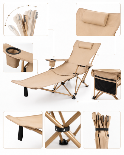 Fauteuil Pliable Inclinable Multi-Positions avec Repose-Pieds