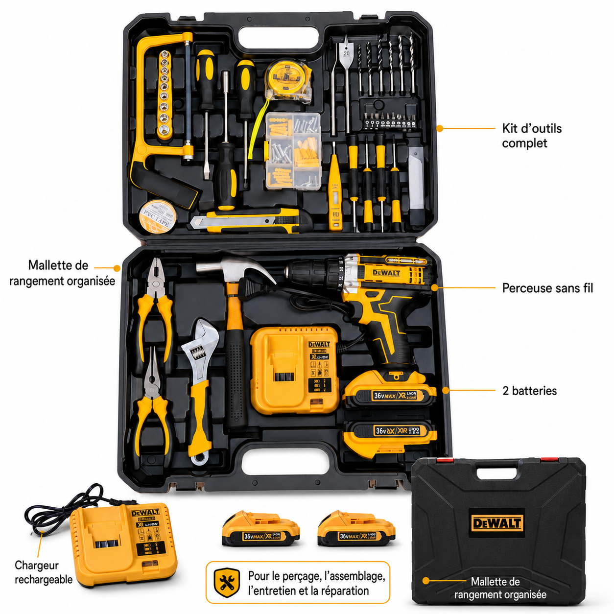 Ensemble perceuse et outils sans fil Dewalt