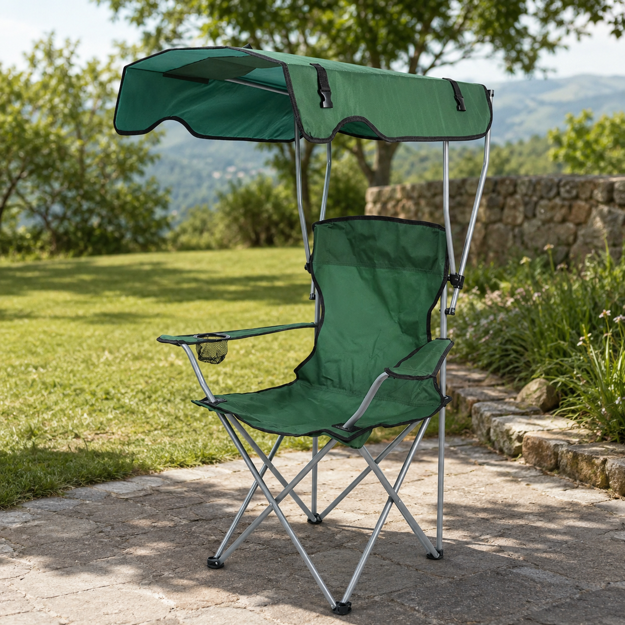 Fauteuil de Camping Pliable avec Pare-Soleil Intégré