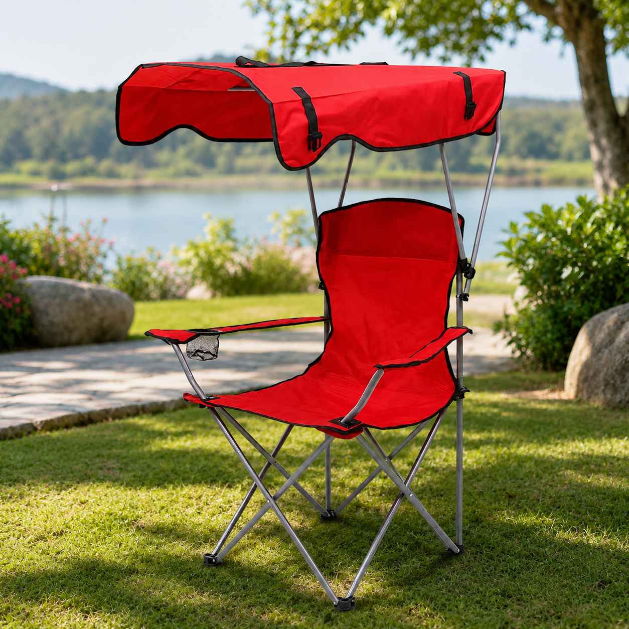 Fauteuil de Camping Pliable avec Pare-Soleil Intégré