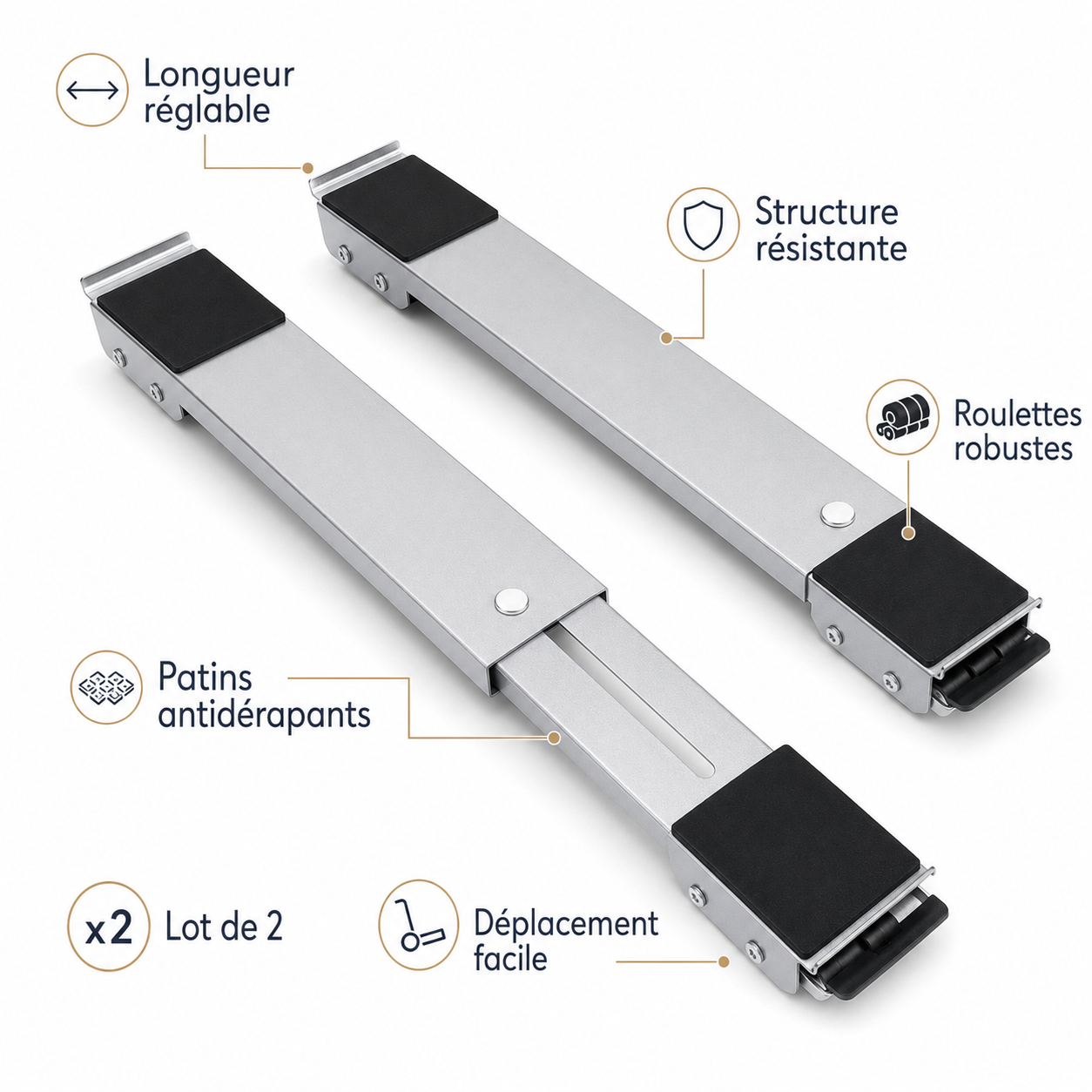 Support mobile réglable pour appareils électroménagers – Lot de 2