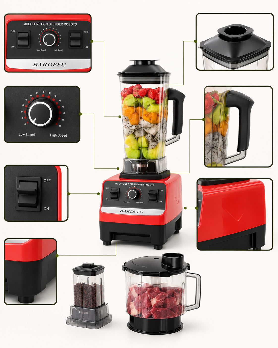 Blender professionnel multifonction 8-en-1 – 2,5 L