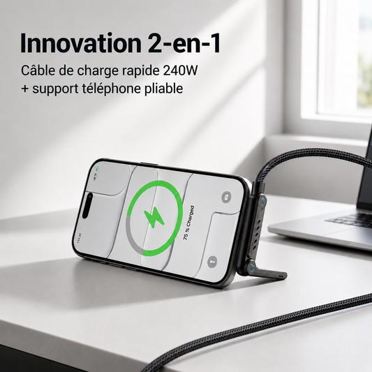 Charge rapide 240W + support pliable intégré